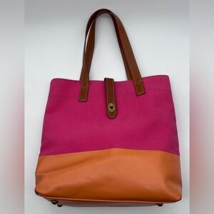 Fossil Vibrant Pink and Orange Tote Bag with leather Handles‎